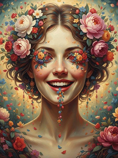 Floral Woman Portrait – Colorful Fantasy Face Art by Ruliyreed