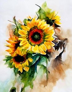 Blumenstrauß mit Sonnenblumen im Aquarellstil