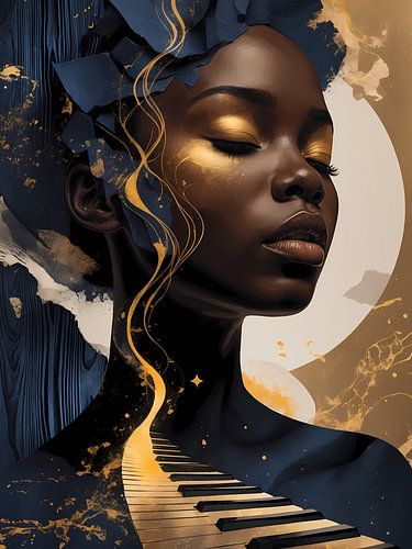 Queen of Soul – Portraits musicaux abstraits en or et bleu nuit