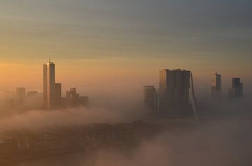 Rotterdam belicht door de vroege ochtend Zon