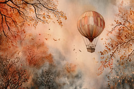 Hot-air balloon in the woods – Dreamy terracotta by Peter Pen Drawings and Paintings