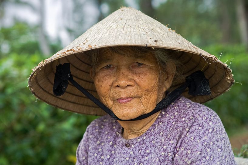 Alte Dame mit konischem Hut, Vietnam von Henk Meijer Photography
