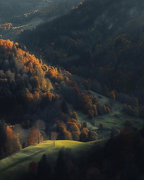 Herfstachtige bergidylle van fernlichtsicht