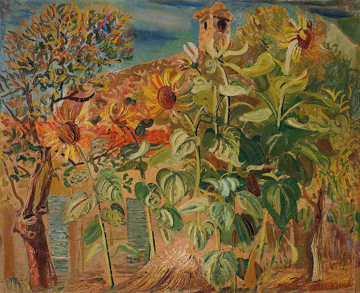 Boris Dmitrievitsj Grigorjev - Zonnebloemen (rond 1930) van Peter Balan