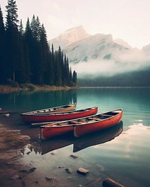 Boats in the mountain lake