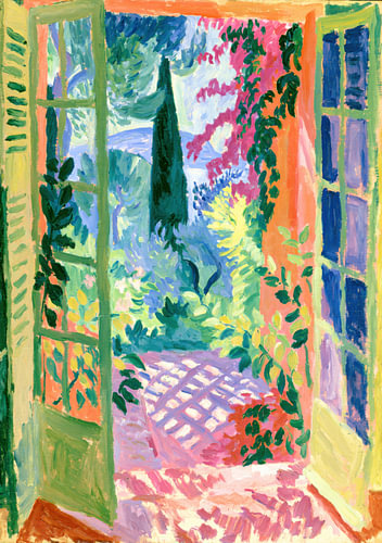 Fauvism: View from a Window with a Colourful Garden and Cypress Trees by Niklas Maximilian