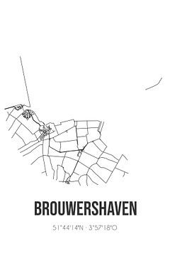 Brouwershaven (Zeeland) | Karte | Schwarz und Weiß von Rezona
