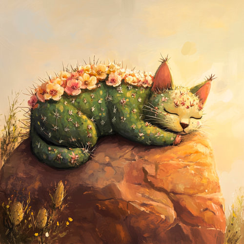 Cactus cat in a floral frenzy
