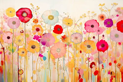 Bloemenveld in Pasteltinten, Vintage