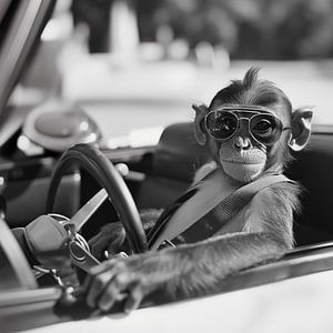 Entspannter Affe im Cabrio