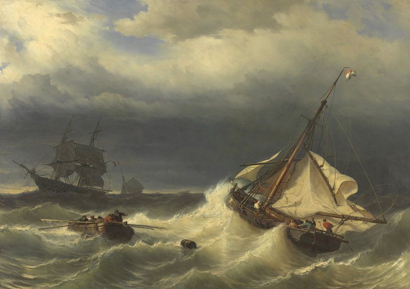 Schepen op zee bij stormachtig weer, Louis Meijer van Meesterlijcke Meesters