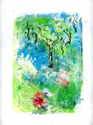 olijfbomen met rozenstruik print
