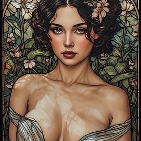 Vitrail Tiffany femme sensuelle sur Jan Bechtum