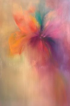 Moderne abstrakte Blume in Pastellfarben und Neon-Akzenten