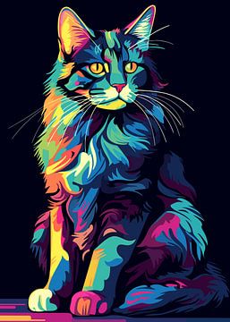 Chat Animal WPAP Pop Art Color Style sur Qreative