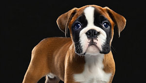 Porträt eines deutschen Boxer Welpen isoliert auf schwarzem Hintergrund, ausgeschnitten