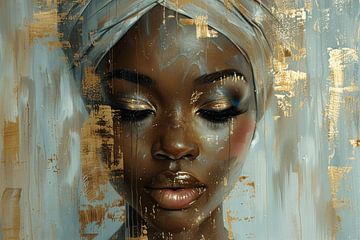 Modern abstract portrait with gold accents by Carla Van Iersel