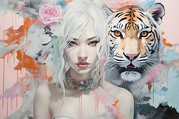 Wild Grace: Woman and Tiger van PixelMint.