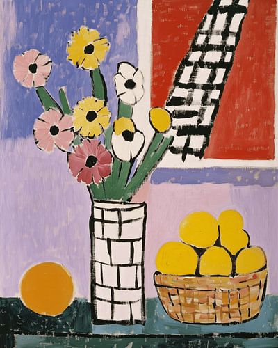 Abstract boeket met fruitmand