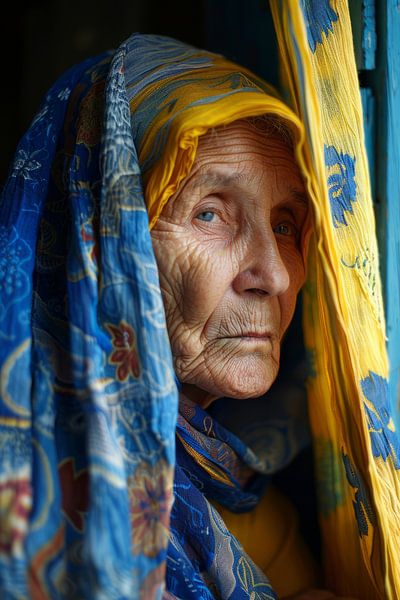 Portrait de l'IA aux couleurs du drapeau ukrainien par Egon Zitter
