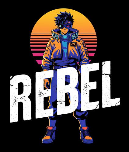 Anime-karakter met Retro Zonsondergang en