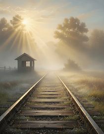 Nebliger Sonnenaufgang über dem alten Bahnhof von Regan Frederick