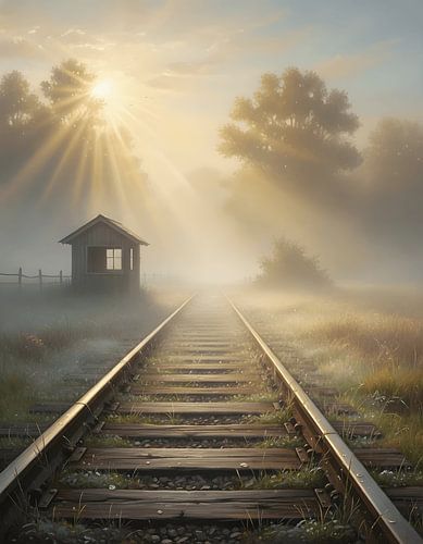 Mistige zonsopgang boven het oude station