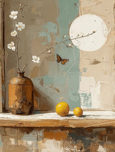 Stilleven in Japandi en wabi-sabi stijl