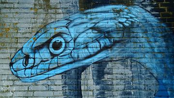 Graffiti slang in blauw van Luna Reehorst