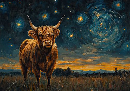 Schotse Hooglanders in van Gogh-stijl