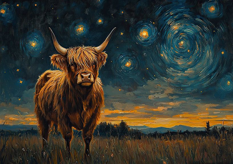 Scottish Highland cattle in van Gogh style by Niklas Maximilian