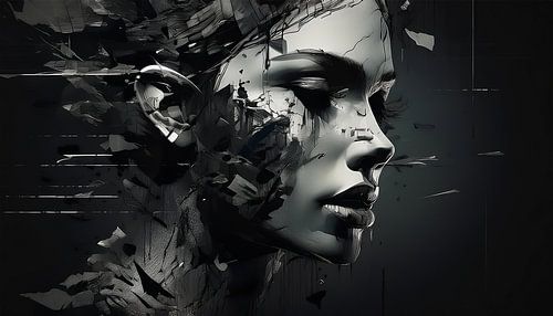 Vrouwengezicht in zwart-wit