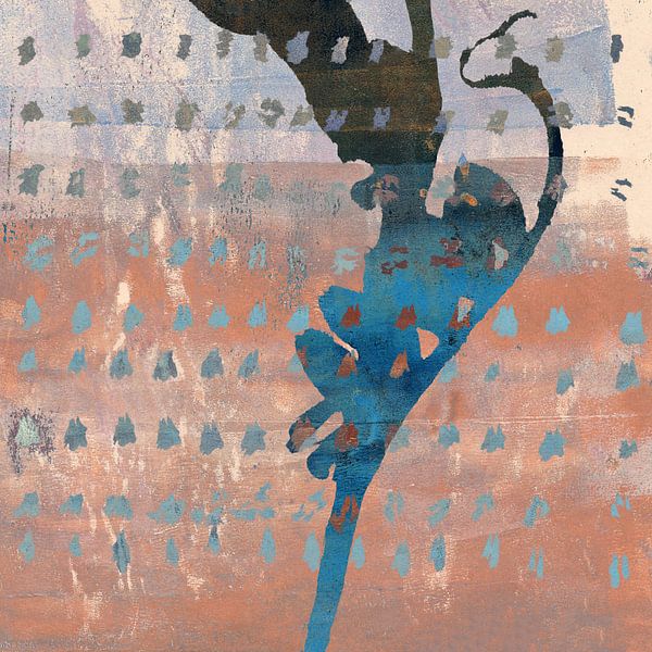 Modern abstract botanical art in terracotta, neon blue and brown. by Abstract Minimalist Art