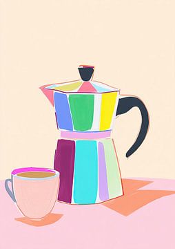 Kleurrijke espressopot - Moderne koffie-illustratie in pastel van Niklas Maximilian