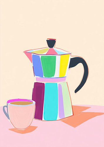 Kleurrijke espressopot - Moderne koffie-illustratie in pastel