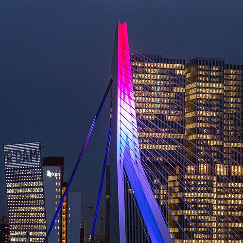 Rotterdam Erasmusbrug close up vierkant van Leon van der Velden