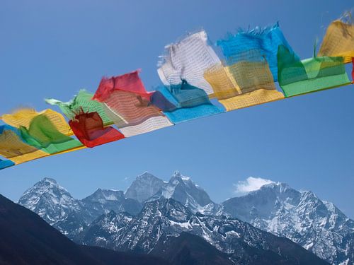 Buddhist prayer flags in the Nepal Himalaya by Menno Boermans