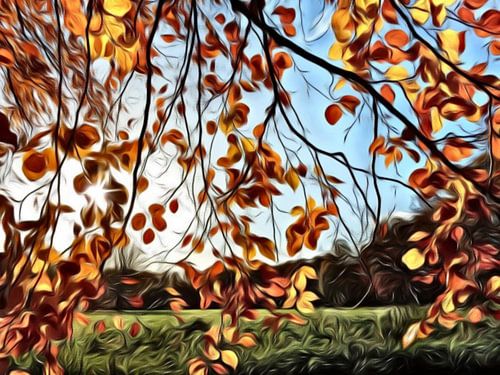 digitale schilderkunst, herfstbladeren aan een tak