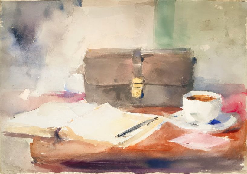 Still life with leather and writing utensils by Niklas Maximilian