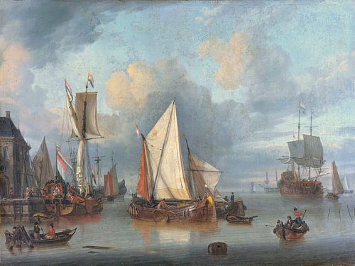 Schepen in de haven bij rustig weer, Jan Claesz. Rietschoof