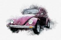 VW Volkswagen Beetle Classic 70s Side Watercolor