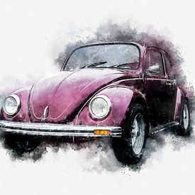 VW Volkswagen Beetle Classic 70s Side Watercolor by Andreea Eva Herczegh