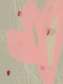 Abstracte Botanische Gemengde Media - Zachte Pastel Penseelstreken op Linnen Textuur IV van Dina Dankers
