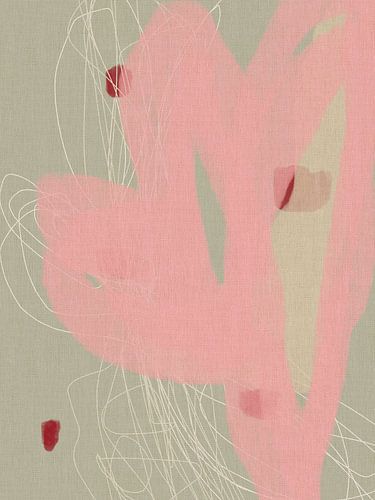 Abstracte Botanische Gemengde Media - Zachte Pastel Penseelstreken op Linnen Textuur IV