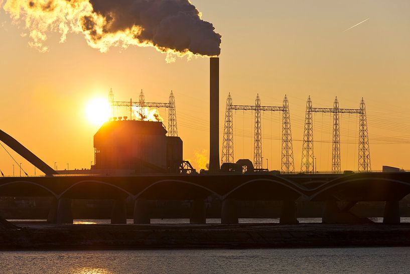 Sunset at the Electrabel power station 1/1 at Nijmegen by Anton de Zeeuw