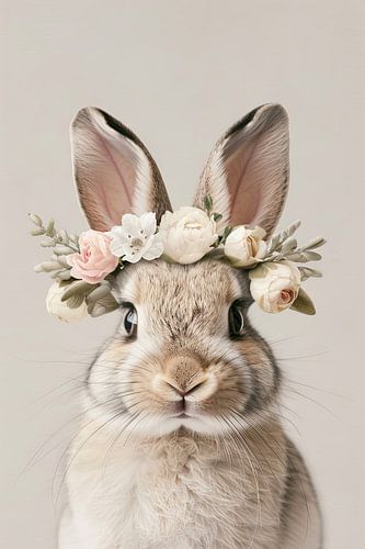 Konijn met bloemen