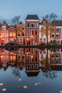 Leiden - Reflet des maisons du canal sur l'Oude Singel (0180) sur Reezyard
