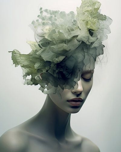 Abstract portret in groentinten