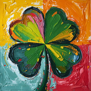 Four-leaf clover in the impasto style – Colourful Pop Art wall art