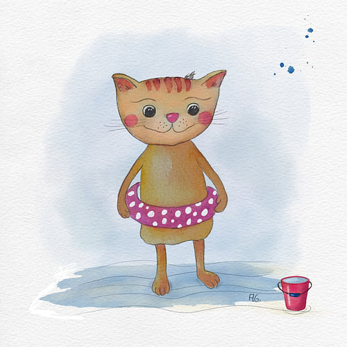 Little Bathing Mermaid – Animal Illustration: Cat